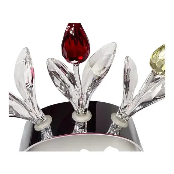 Swarovski Crystal 3 TULIP FLOWERS & DISPLAY STAND Holder Red Yellow Blue 3-1/2